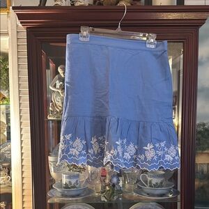 Blue Floral Embroidered J Crew Skirt- lined